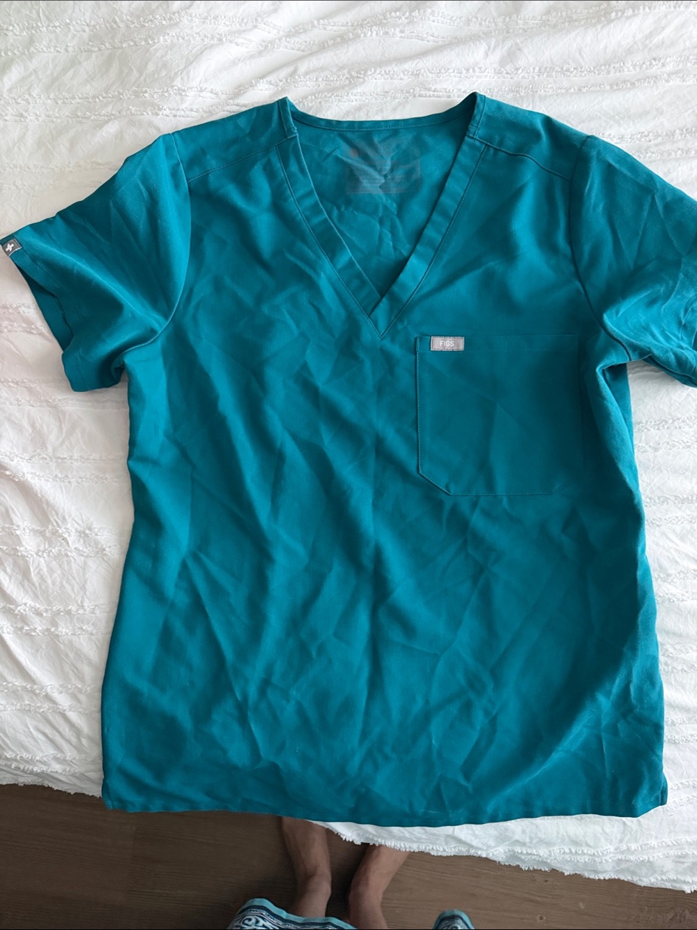 Figs Teal V-Neck Scrub Top
